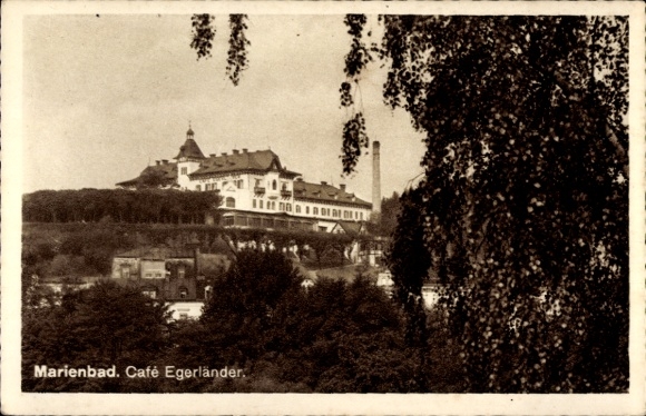 Postcard Mariánské Lázně Marienbad Karlovy Vary Region, Café Egerländer, architecture, green spaces