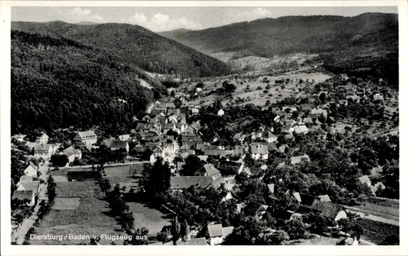 Postcard Diersburg Hohberg Baden, aerial photograph