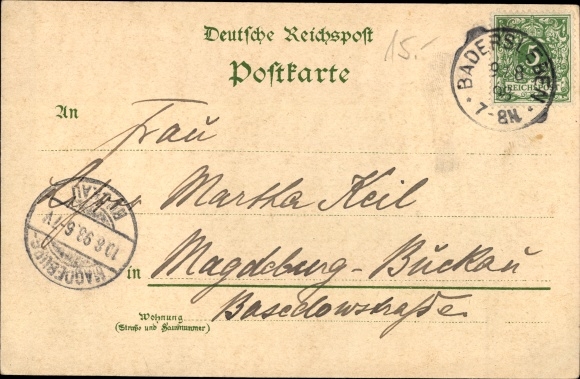 Chromo-Litho Badersleben Huy in the Harz district, farming school, churches, train station, marketplace