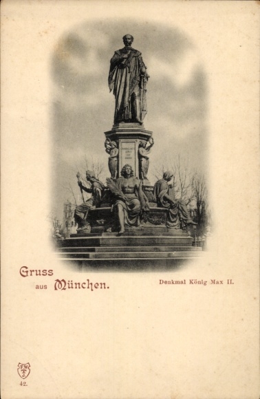 Ak München, Englischer Garten, Kleinhesseloher See, Denkmal König Max II., Statue, Gruss aus Münc