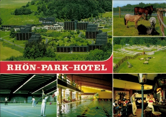 Ak Roth Hausen in der Rhön, Rhön-Park-Hotel, Pferde, Schwimmbad