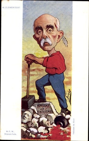 Artist Postcard Sirat, French politician Georges Clemenceau, Dreyfus affair, caricature