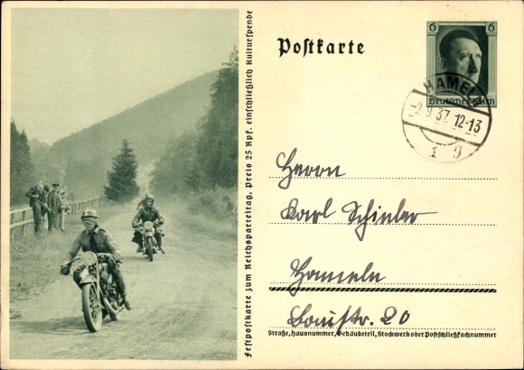 Postal stationery PC Krad drivers, NSKK, motorcycles, Nazi party rally