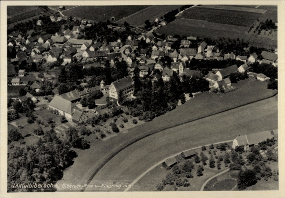 Postcard Mittelbiberach Biberach an der Riß in Upper Swabia Württemberg, aerial photograph