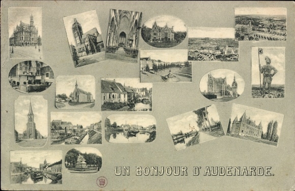 Postcard Oudenaarde Audenarde East Flanders, partial views, churches, buildings