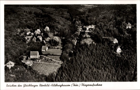 KP Waldhaus Römhild w Turyngii, Hotel Pension Waldhaus, pomiędzy górami Gleichberg, zdjęcie lotnicze