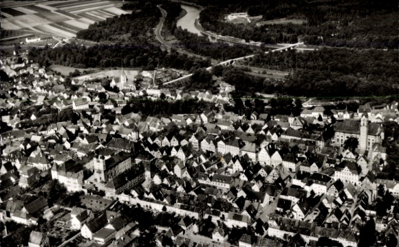 Postcard Günzburg on the Danube Swabia, aerial view of the city, roofs, river, landscape