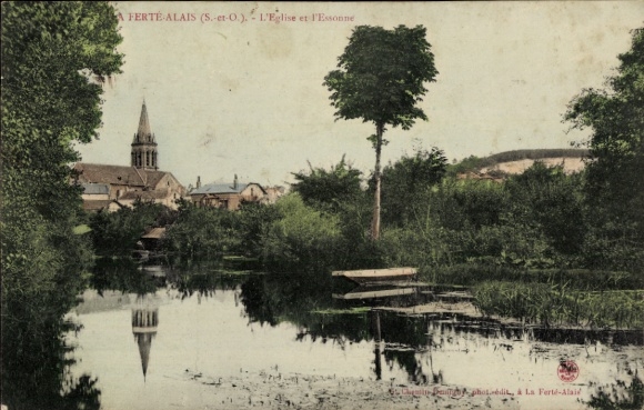 Ak La Ferté Alais Essonne, Teilansicht, Kirche
