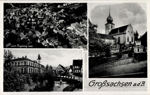 PC Großsachsen Hirschberg an der Bergstraße, aerial photograph, church, old buildings, river, 1940