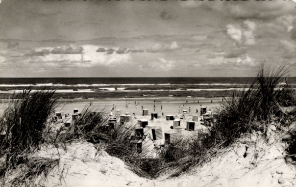 Picture North Sea resort Juist in East Frisia, dunes, beach and sea, North Sea resort black and white photography