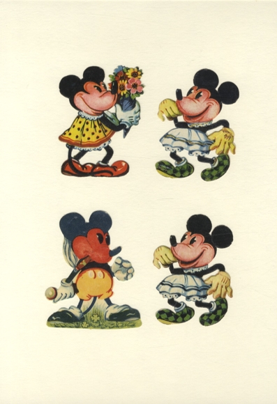 4 Oblaten Mickey Mouse (davon 1 neu), je ca. 8,5 x 6 cm