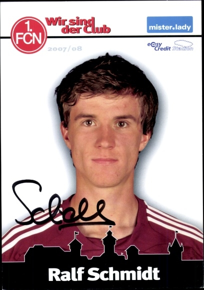 Autograph card footballer Ralf Schmidt, 1. FC Nuremberg, autograph