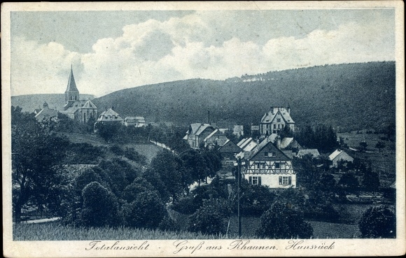 Postcard Rhaunen im Hunsrück, church, total view of the site