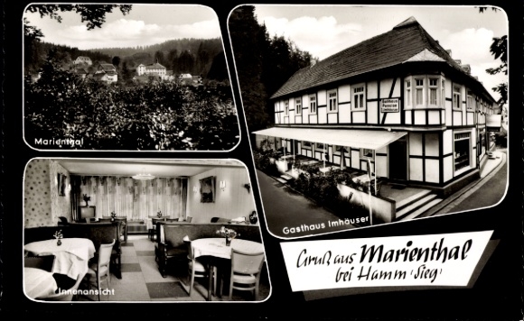 Postcard Marienthal Seelbach near Hamm on the Sieg Westerwald, Gasthaus Imhäuser, interior view