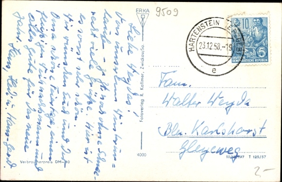 Postcard Hartenstein Ore Mountains, FDGB holiday home action unit