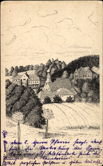 Artist PC Kirsch, Ortenburg in Lower Bavaria, city panorama, home economics school