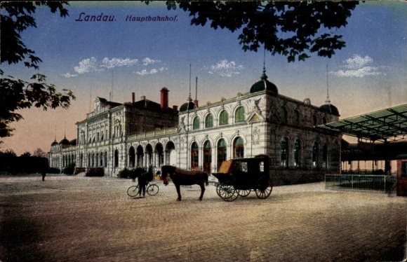 Postcard Landau in der Pfalz, main station