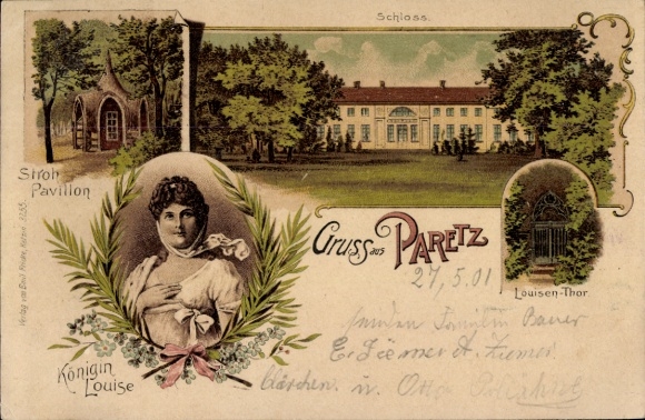 Moonlight Chromo-Litho Paretz Ketzin on the Havel, Siroh Pavilion, portrait of Queen Louise, Gate, Castle