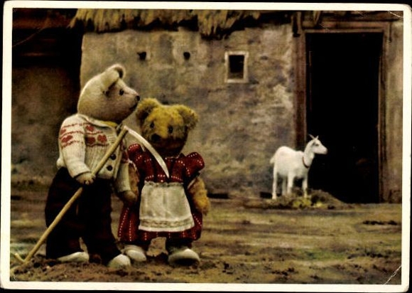 11 old PCs Teddy the bear, various views