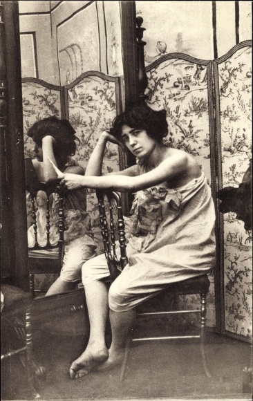 Postcard Parisiennes fin de siecle, Frauenportrait, Spiegel, Screen