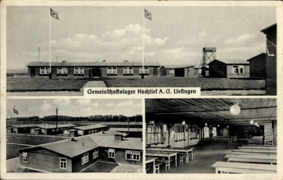 Ak Uefingen Üfingen Salzgitter in Niedersachsen, Lageransicht, Hakenkreuzfahnen, Gemeinschaftslag