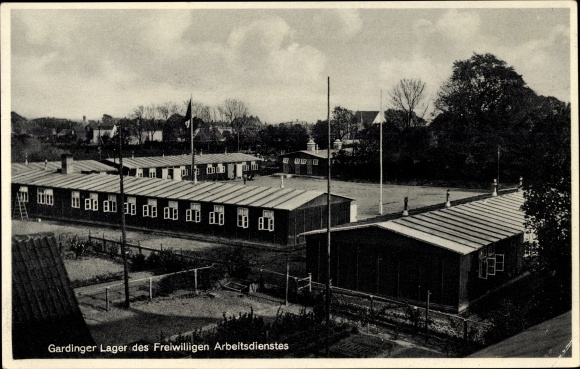 Postcard Garding in North Friesland, Reich Labor Service, camp of the Voluntary Labor Service