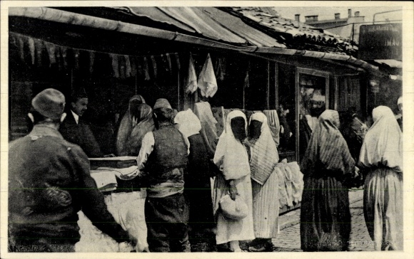 Postcard Sarajevo Bosnia Herzegovina, market, Turkish women