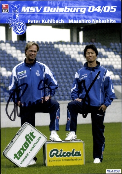 Autogrammkarte Sportphysiotherapeuten Peter Kuhlbach und Masahiro Nakashita, MSV Duisburg, Autogramm