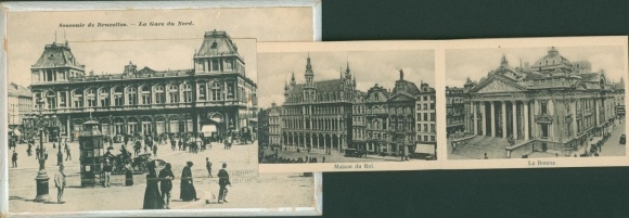 Leporello Postcard Brussels, North Station, Stock Exchange, Cathedral