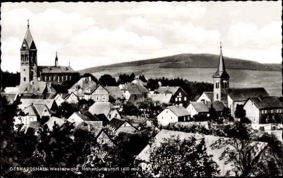 Postcard Gebhardshain in the Westerwald, town view, church