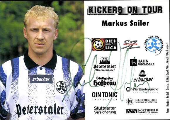 Karta autografu piłkarza Markusa Sailera, SV Stuttgarter Kickers, autograf