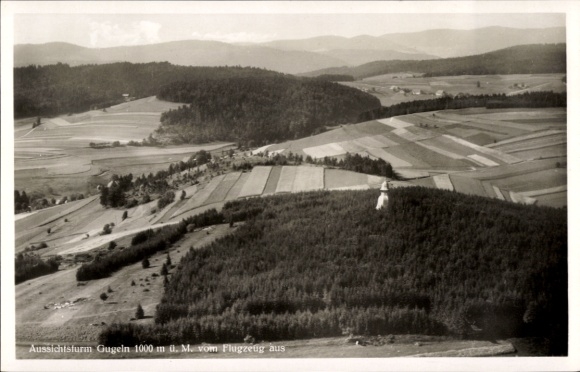 Ak Herrischried Baden Württemberg, Aussichtsturm Gugeln, Fliegeraufnahme