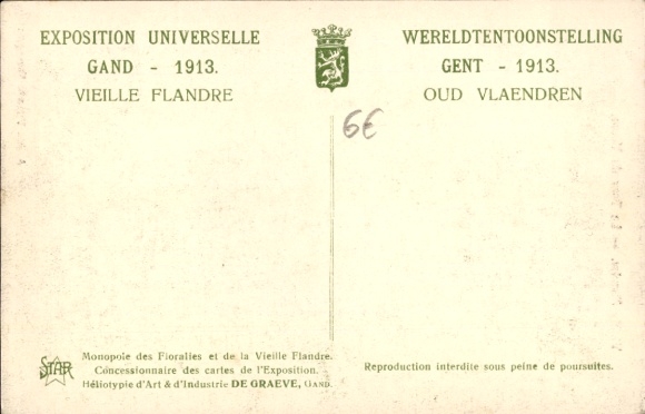 Postcard Gent Liège, World Exhibition 1913, Old Flanders, The Tower of Veere