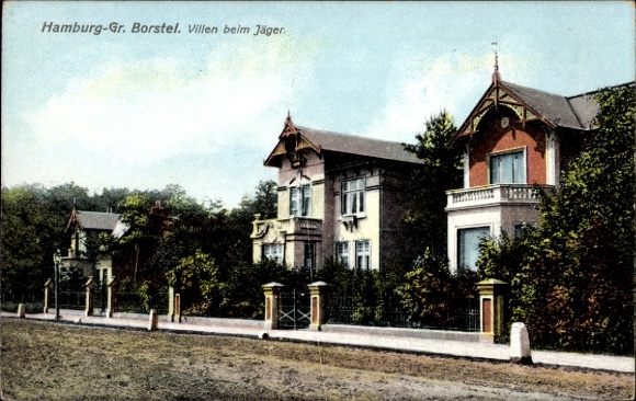 Postcard Hamburg Nord Groß Borstel, Villas near the hunter, street view
