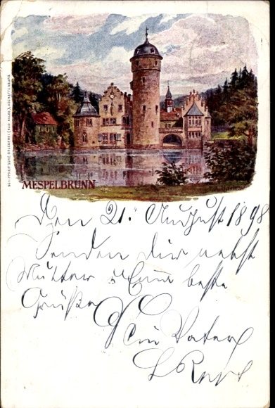 Artist Postcard Mespelbrunn in the Spessart Lower Franconia, Castle