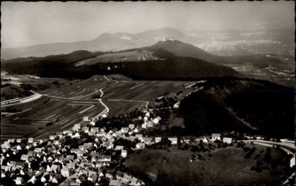 Postcard Erkenbrechtsweiler Swabian Alb, aerial photograph, Hohen-Neuffen