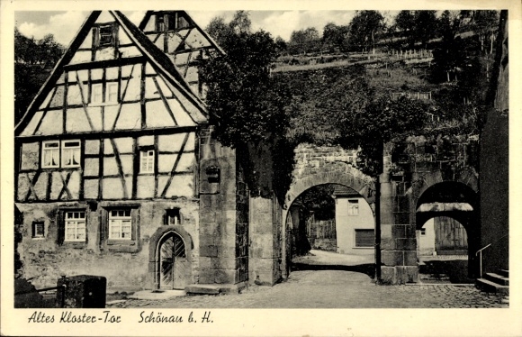 Postcard Schönau near Heidelberg Odenwald, monastery gate