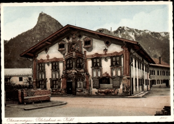 Postcard Oberammergau in Upper Bavaria, Pilatushaus m. Kofel