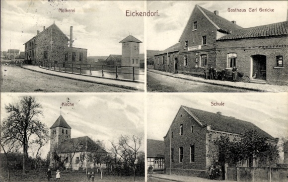 KP Eickendorf w powiecie Salzlandskim, mleczarnia, zajazd Carl Gericke, kościół, szkoła