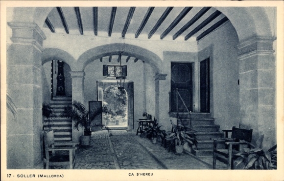 KP Soller Mallorca Balearic Islands, widok wnętrza, schody, rośliny, fotele, wejście, S'HEREU,