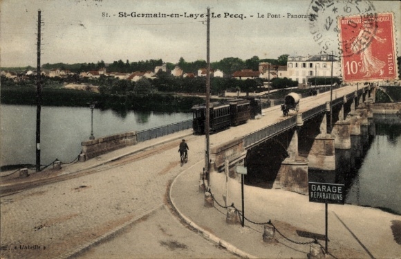 Ak Saint Germain en Laye Yvelines, Straßenbahn auf der Brücke