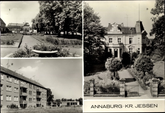 Postcard Annaburg Saxony Anhalt, Karl-Marx-Platz, new buildings and department store, town hall