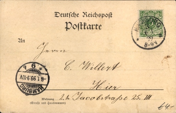 Postcard Hamburg Mitte Neustadt, Main Post Office, Oberpostdirektion, Jungfernstieg, ship, city view, Ha