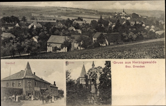 PC Herzogswalde Wilsdruff Saxony, long shot, inn, castle