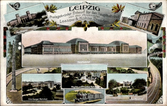Ak Leipzig, Bahnhöfe, Hauptbahnhof, Magdeburger und Dresdner Bahnhof, Bayr. Bahnhof