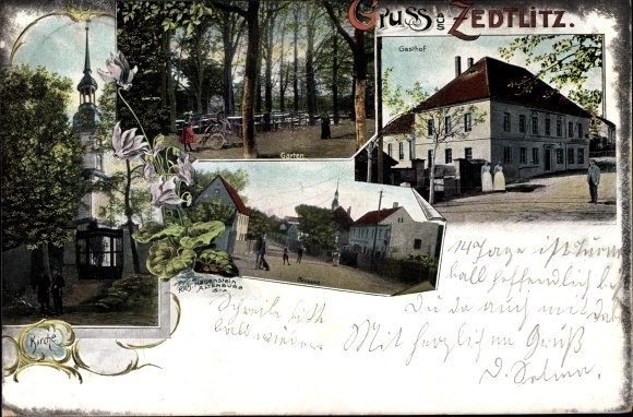 Ak Zedtlitz Wyhratal Borna in Sachsen, Gasthof, Gasthaus, Kirche