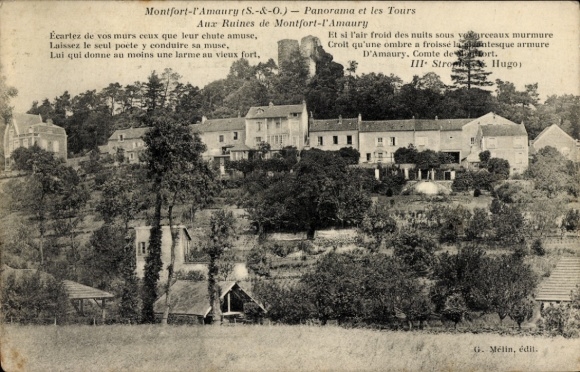 Postcard Montfort l'Amaury Yvelines, Panorama, Ruines de Montfort l'Amaury