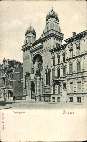 Judaica Postcard Antwerpen Flandern, Synagoge