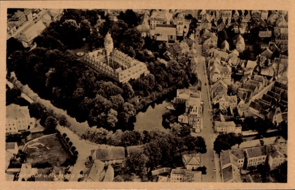 Postcard Detmold in North Rhine Westphalia, aerial photograph of the town