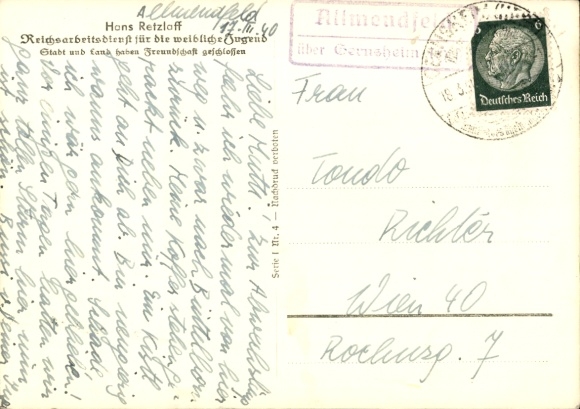 Postcard Hans Retzlaff, Reich Labor Service for Female Youth, Working Maid with Foal